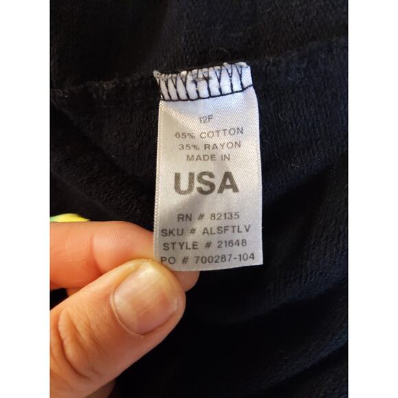 Fresh Produce Black Long Sleeve Raw Edge Top Cotton Rayon Blend USA Made XS/S - Picture 7 of 11